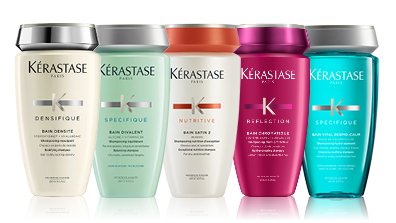 Kérastase Bestseller Haarpflegeprodukte nebeneinanderstehend in verschiedenen Farben